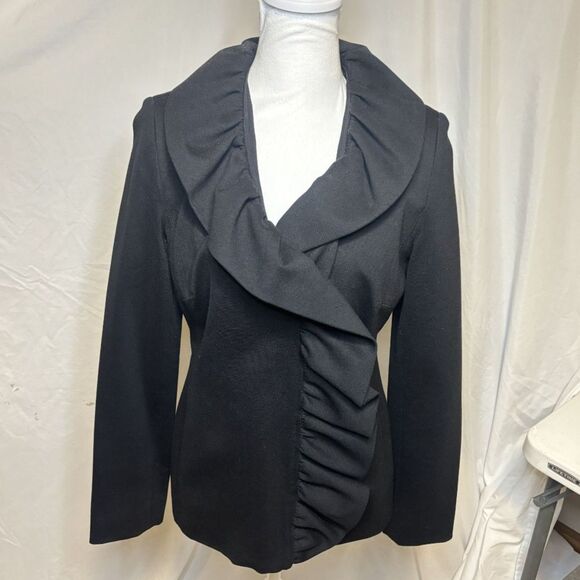 INC International Concepts Ruffle Black Blazer Jacket Womens Stylish Business - Picture 1 of 7